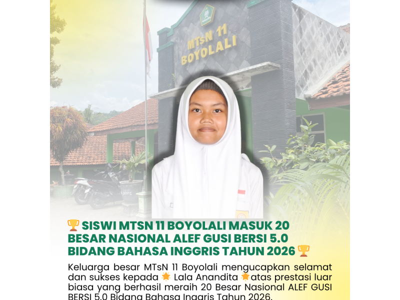 Prestasi Nasional Membanggakan! Ananda Lala Anandita Raih Peringkat 19 Kompetisi Nasional ALEF GUSI BERSI 5.0 Bidang Bahasa Inggris